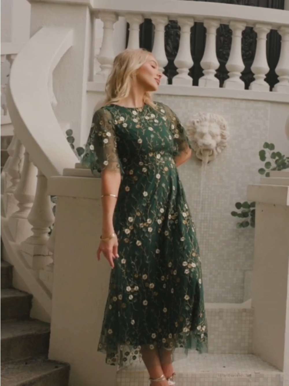 Baltic Born Arabella Embroidered Tulle Maxi Dress Dark Green Floral
